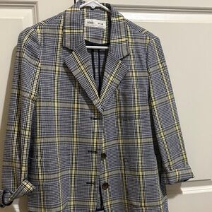 Women's Navy and Yellow Plaid Blazer